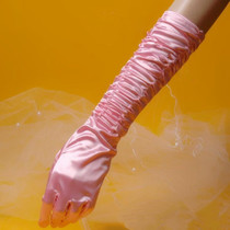 Pink Long pleated gloves, bridal wedding dress accessories, wedding stage party warm gloves