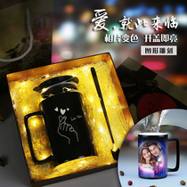  Custom ceramic mug printable photo discoloration water cup DIY creative boy couple birthday gift with lid