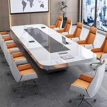 Baking Varnish Conference Table Long Table Brief Modern Rectangular Talks Table White Long Bar Table Large Meeting Room Table And Chairs Combination