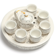 Light luxury insulated living room double-layer tea set gift box whole set of Kung Fu ceramic tea tray household teapot Cup bubble