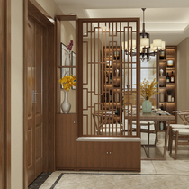 New Chinese door partition screen Living room Dining room Solid wood entrance partition cabinet Modern lattice hollow screen shoe cabinet