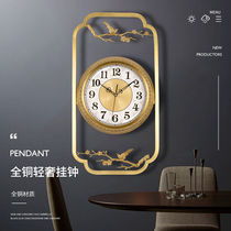Light luxury all-copper wall clock Chinese clock wall clock living room creative European clock Retro American decorative wall clock Mute