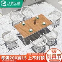 Outdoor table and chair rattan leisure chair waterproof sunscreen white iron outdoor courtyard Net red milk tea shop coffee table and chair
