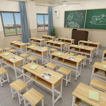 Student desks and chairs school classrooms training tables tutoring classes cram schools single double three-person writing desks double-layer