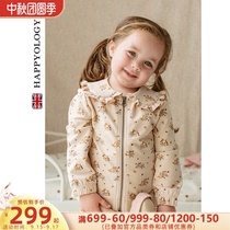 Happyology British girl sweatshirt organic cotton children original print cardigan autumn childrens dress lapel coat