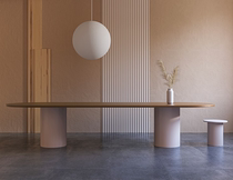 Nordic Solid Wood Oval Large Board Meeting Strip Table Minima Desk Minimalist Bench Circular Arc Light Extravagant Dining Table