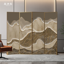 Light luxury art screen partition folding mobile imitation iron rockery luminous light with restaurant hotel office Villa
