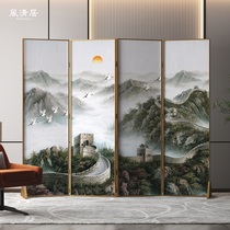 Modern Chinese screen partition folding mobile living room Hotel office White Crane Great Wall thousands of miles of country map four fold