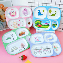 Childrens tableware set Dinosaur cartoon cute baby eat melamine imitation porcelain grid plate spoon drop-proof household