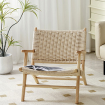 Day Style Solid Wood Vines Chic Sofa Hair Chair Living Room Single Chair Rope Knitted Backrest Sloth Chair Balcony Nordic Mesh Red Casual Chair