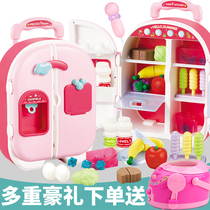 Talking Double Door Refrigerator Toy Princess luggage case Girl Gift Children's House Kitchen Set Amplified Words