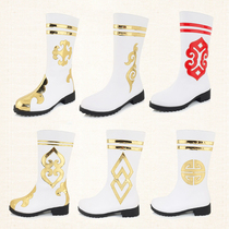  Childrens white riding boots Ethnic dance dance shoes Mongolian boots Tibetan boots low-heeled performance shoes Xinjiang dance boots men