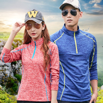 Quick-drying clothes womens T-shirt long sleeves thin walking breathable stand neck fitness clothes autumn and winter plus velvet fitness clothes womens tops