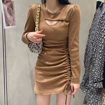 Spring and summer 2021 new small man retro drawstring wrinkled hip dress light luxury waist slim skirt women