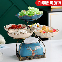 European-style light luxury rotating dried fruit tray living room household split multi-layer fruit tray creative multifunctional storage tissue box