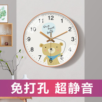 Silent childrens room wall clock bedroom cartoon quartz simple clock clock living room non-perforated wall hanging watch