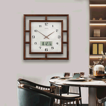 New Chinese solid wood wall clock living room silent clock creative atmosphere perpetual calendar wall watch classical fashion wall clock