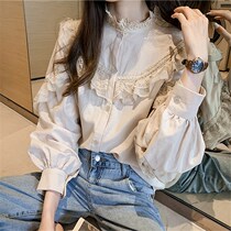  Early spring 2021 new fashion western style small shirt lace shirt womens French long-sleeved top high-end bottoming shirt spring