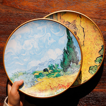 High-grade handicraft tableware sunflower Western food Van Gogh oil painting plate decoration plate bone china American Western practical wine