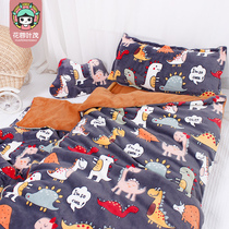 Kindergarten quilt three-piece Winter coral velvet plus velvet children bedding into the garden six-piece baby bedding