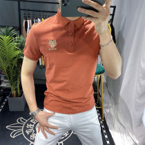 European mens 2021 European station short-sleeved T-shirt mens fashion brand tiger head embroidery lapel polo shirt slim trend summer