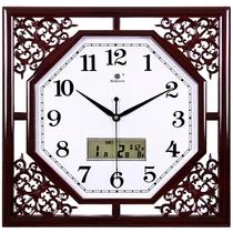 Wall clock living room square retro creative new Chinese household electronic quartz clock calendar clock wall watch hanging on the wall