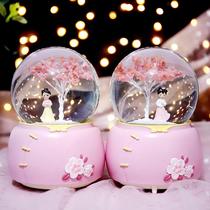 Retro court style Hanfu girl crystal ball music box automatic snow creative birthday gift music box decoration
