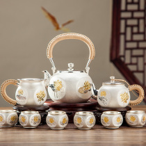 Hammer silver pot sterling silver 999 kettle home kung fu foot silver tea set Yunnan pure handmade silver teapot large capacity