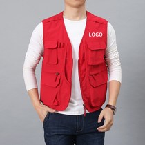 Photojournalist overalls vest custom printed logo director horse jacket mens multi-pocket fishing vest