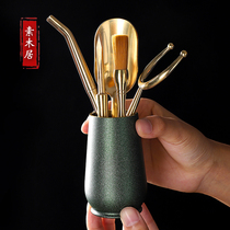 Bronze pure copper tea ceremony six gentlemen kung fu tea set accessories Daquan tea pen tea knife tea spoon tea clip set