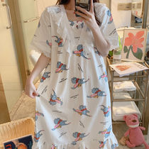 Pajamas female summer thin cotton lace princess style cute Korean short sleeve nightgown large size pregnant women long home wear
