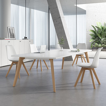 Conference table minimalist modern small 6 8 10 people Easy talks Strip Table Nordic Solid Wood Desk Chair Combination