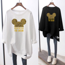 Breaking Hole T-Shirt Woman Long Sleeve Mid-Length Pure Cotton Big Code Womens Dress 2022 Autumn Winter Han Fan Round Collar Casual Undershirt Tide T