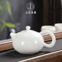 Dehua sheep fat jade white porcelain teapot Ceramic household teapot with filter Large single Kung Fu tea set single pot