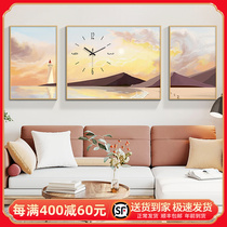 Modern minimalist living room triptych decorative painting small fresh creative personality clock sofa background wall hanging painting mural