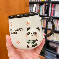 Cartoon cute relief panda ceramic cup personalized literary couple mug with lid spoon gift cup