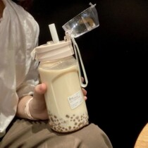 Drinking porridge water cup with thick straw straw drinking pearl milk tea cute and anti-throwing big belly capacity portable high value