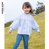 Girl Shirt Long Sleeve Spring Autumn New CUHK Tong Slim Fit Loose Pure Cotton Children Striped Shirt Foreign Air Blouse