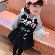 Childrens clothing girls autumn and winter clothing plus velvet dress 2021 princess skirt Children Baby middle-length foreign air Korean