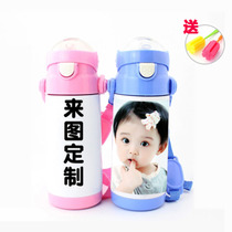 DIY custom straws children thermos cup can be printed creative photo lettering customized stainless steel water Cup printing logo