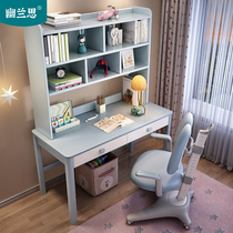 Childrens desk bookshelf combination table solid wood learning table Girl household primary and secondary school students writing table and chair boy