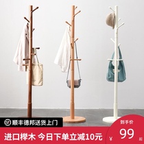 Solid wood vertical coat rack Household hanger Floor-to-ceiling bedroom simple hanger Living room single rod wooden clothes rack