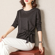 Outer long-sleeved blouse, large size, thin women's autumn style lace bow bottoming shirt loose fashion small shirt