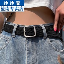 Joker jeans belt women no need to punch canvas belt Womens woven elastic student decoration belt