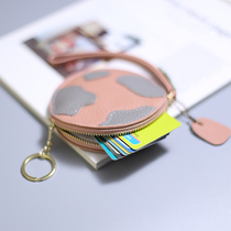 New Zipped Cow Leather Bump Color Card Bag Woman Key Bag Creative Pink Cartoon Zero Wallet Woman Round Coin Bag