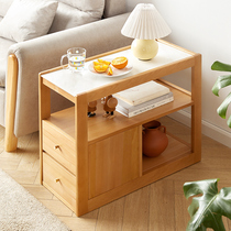 Solid wood side few movable rock board sofa side cabinet side cabinet living room side table small table mini coffee table corner