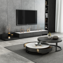 Nordic Round Rock Board coffee table TV cabinet combination Italian modern simple living room household small apartment tea table