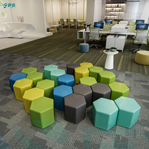 Brief Fashion Hexagon Bench Ultra Slim Leather Hexagon Changing Shoes Stool Solid Wood Short Stool Shop Kindergarten Exhibition Sofa Stool