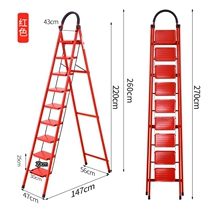 Household folding ladder eight steps nine steps herringle cabinet stairs four meters mobile project indoor and outdoor multifunctional ladder