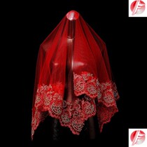 Red hijab wedding Chinese high-end soft yarn Xiuhe red veil bridal lace translucent head covering female return Su